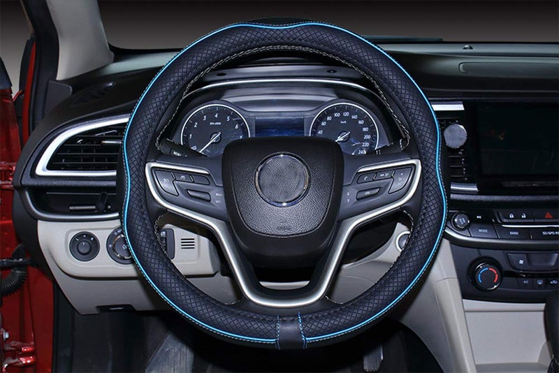 Mayco Bell Large Size Steering Wheel Cover Anti-Slip,Safety,Soft,Breathable,Durable,Full Surround,Comfortable Grip Microfiber Leather (15.5-16 inch, Black Blue) - Image 4